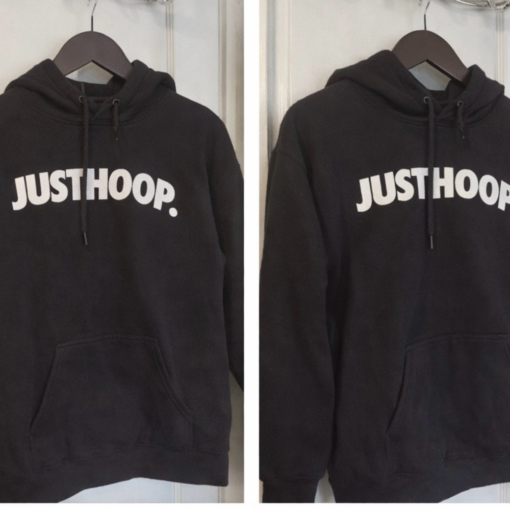 Black Hoodie with White 'JUSTHOOP.' Print